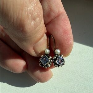 Pretty Silpada Purple Stone and Pearl Drop Earrings